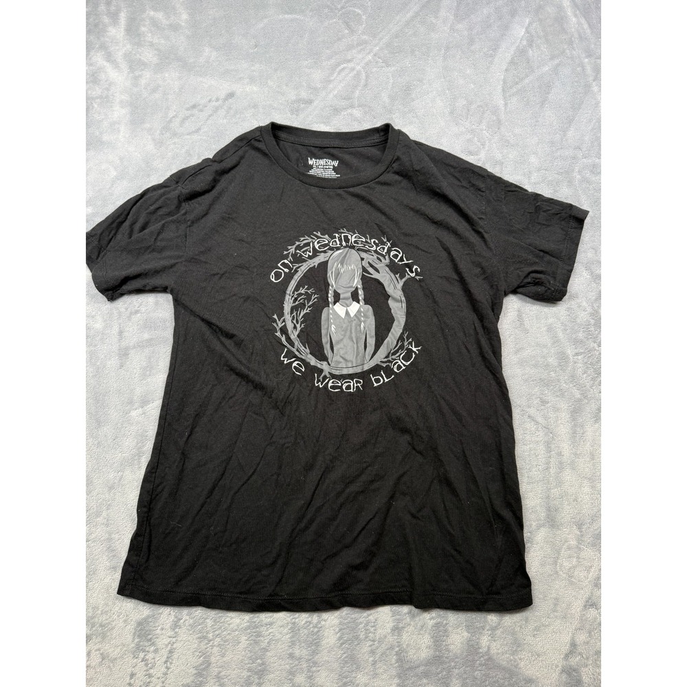 Wednesday Addams Family T-Shirt Girls XL Black Graphic We Wear Black Netflix
